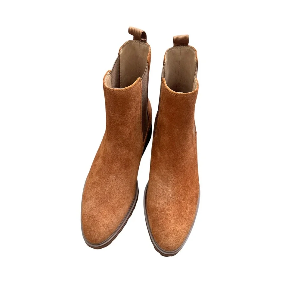 Quince Italian Suede Lug Sole Chelsea Boots Cognac Brown Size 7 - Picture 2 of 6